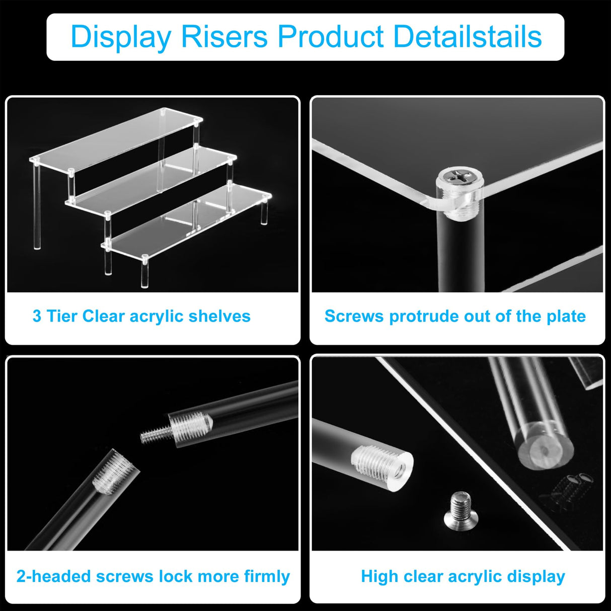 HENABLE Large Acrylic Display Risers, Perfume Stand Organizer, Clear Acrylic Shelf Risers for Display Stands for Food, Tabletop Use, Amiibo Funko POP Figure, 3 Tier Clear Cupcake Stand Risers HENABLE