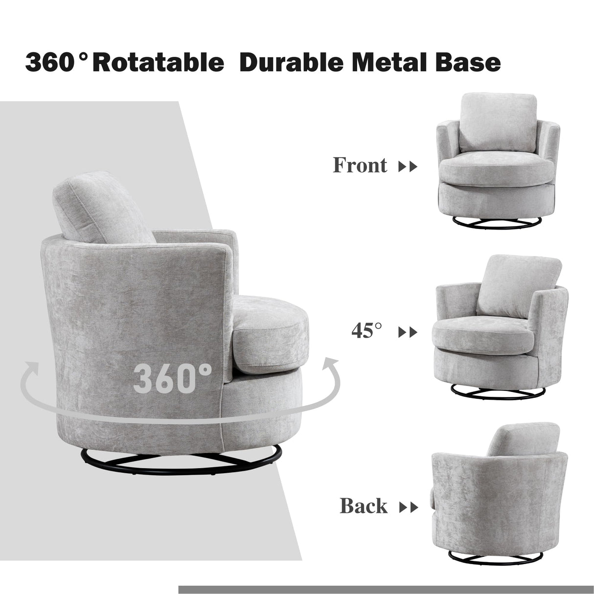 Chifee & Vingol 32" Chenille Swivel Barrel Chair Upholstered Round Chair,Light Grey Chifee & Vingol