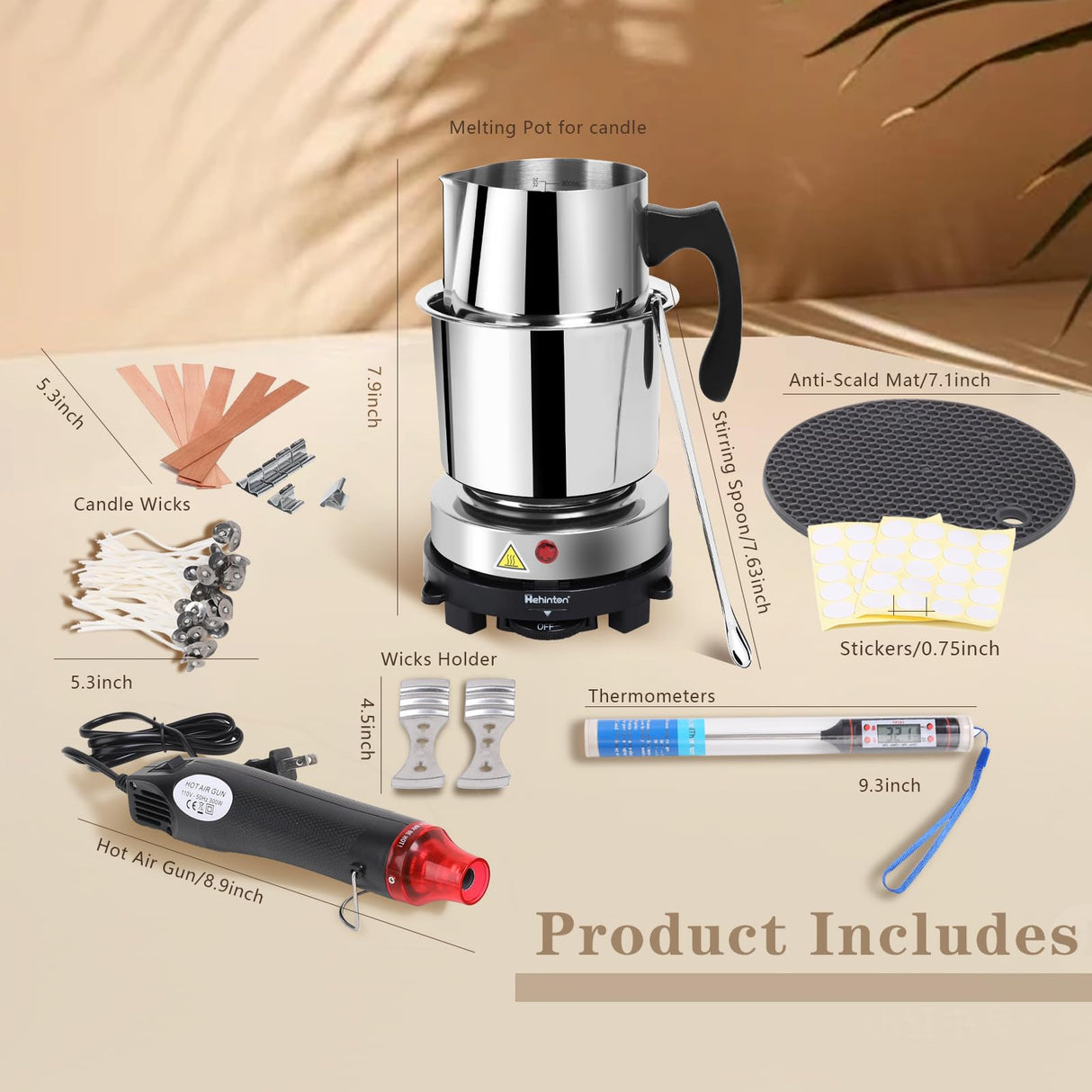 Hehinton Double Boiler Wax Melting Pot, Professional Water Heating Warming Pots for Candle Making, Wax Melter Making Kit for Beginners, DIY Kit with Electric Hot Plate, Heat Gun, Thermometer Hehinton