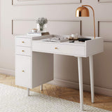 Nathan James Daisy Vanity Dressing Table or Makeup Desk with 4-Drawers and Brass Accent Knobs, White Wood Nathan James
