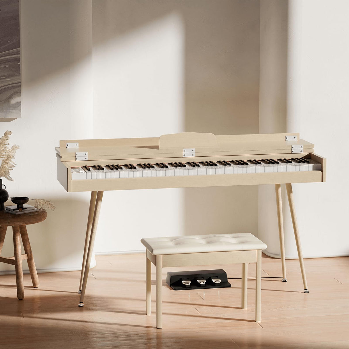 HEXANT Duet Piano Bech with Storage, Solid Wooden Keyboard Bench with PU Leather Padded Cushion for Musical Instrument, Keyboard, Vanity Stool HEXANT