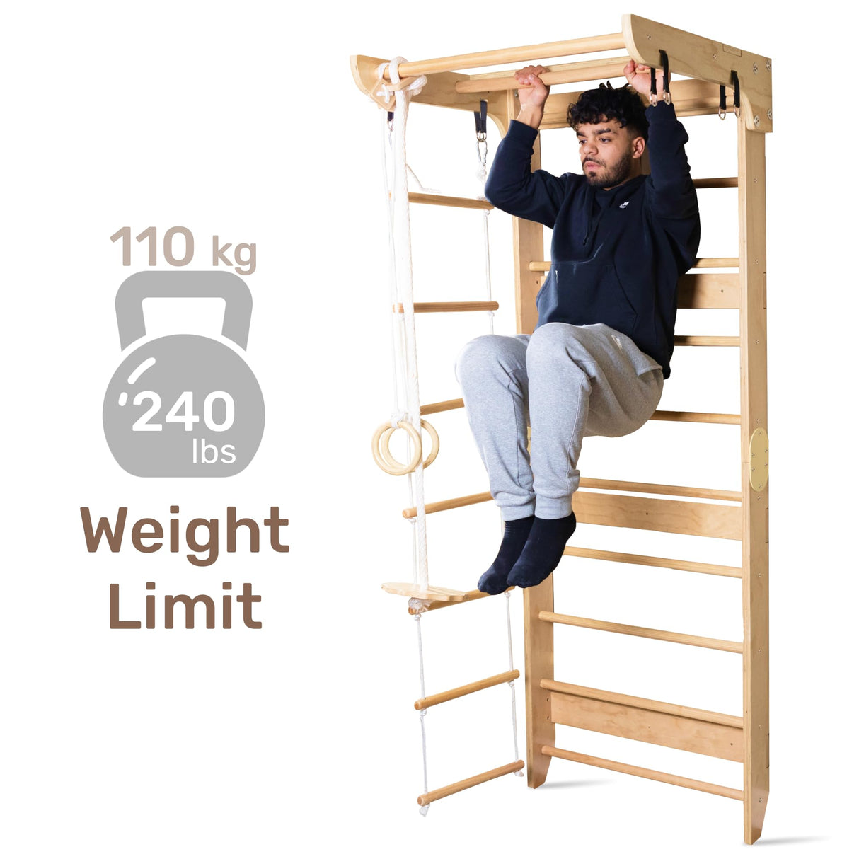 WEDANTA Wooden Swedish Ladder Wall Set – Kids Stall Bars for Exercise – Kids Gymnastic Wall Gym – Wood Gymnastics Playground – Gym for All Family Training Stretching Sport-3 WEDANTA