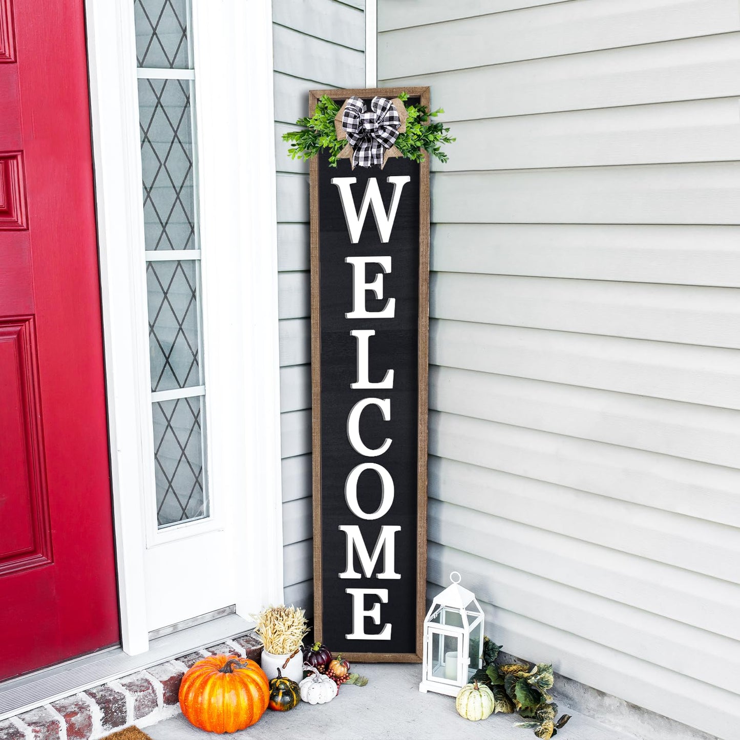 3D Outdoor Welcome Sign for Front Porch Standing 45"X9" Wood Frame Large Vertical Tall Leaner Welcome Signs Decor for Rustic Farmhouse Outside Home Front Door Decorations(Wood Black)