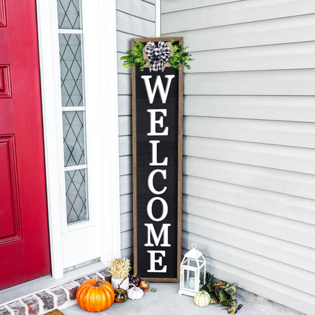 3D Outdoor Welcome Sign for Front Porch Standing 45"X9" Wood Frame Large Vertical Tall Leaner Welcome Signs Decor for Rustic Farmhouse Outside Home Front Door Decorations(Wood Black) comurdyo