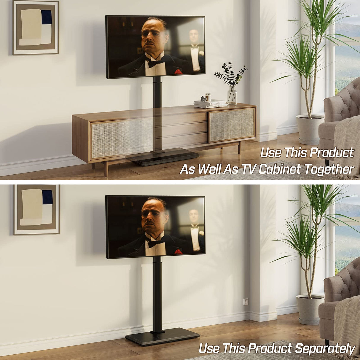 Greenstell TV Stand with Power Outlet, Universal Floor TV Stand for 32-75 inch TVs, Height Adjustable, Swivel Tall TV Stand with Wood Base, Holds up to 110 LBs, Max VESA 600x400mm GREENSTELL