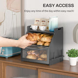 Bread Box, Bread Box for Kitchen Countertop, Large Bread Storage Container for Homemade Bread, Wooden Farmhouse Breadbox Organizers, Double Layer Bread Bin with Acrylic Window Bread Holder,Black TQQDCI