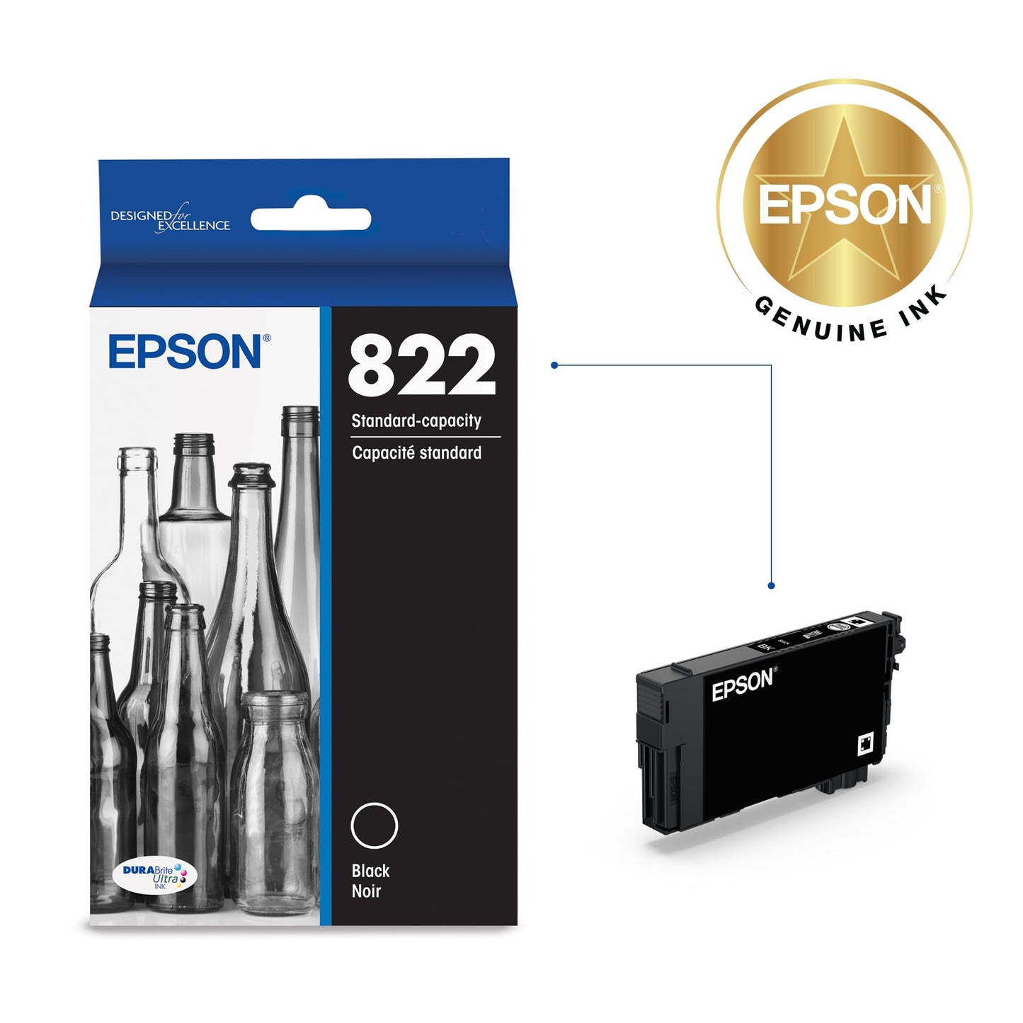 EPSON 822 DURABrite Ultra Ink Standard Capacity Black Cartridge (T822120-S) Works with WorkForce Pro WF-3820, WF-3823, WF-4820, WF-4830, WF-4833, WF-4834