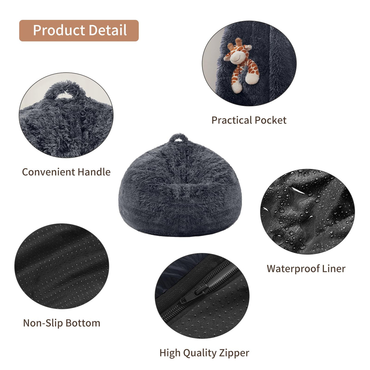 Bean Bag Chair Cover(No Filler) Soft Faux Fur Stuffed Animal Bean Bag Storage, Fluffy Plush Bean Bag Chair Cover Washable, Comfy Bean Bag Chairs for Adults Kids Teens WSOFRLAC