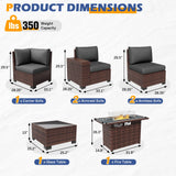 ELPOSUN 7 Pieces Outdoor Patio Furniture Set with 44" Fire Pit Table Brown Rattan Sectional Sofa Conversation Sets for Balcony Lawn and Garden (Gray, 7 pcs w/Fire Table) ELPOSUN