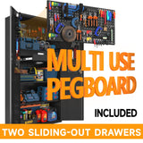 Metal Storage Cabinet with Doors & Adjustable Shelves, 72 Inch Black Lockable Garage Cabinet with Wheels & Drawers & Pegboard for Office, Gym, Basement, Warehouse basenji