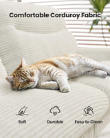 AMADA HOMEFURNISHING Futon Sofa Bed with Adjustable Backrest & Armrests, Convertible Futon Sofa Couch for Small Spaces, Living Room or Office, Corduroy Futon Sofa Bed(White) AMADA HOMEFURNISHING