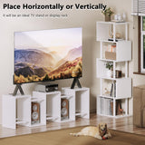 Furologee White Geometric Bookshelf 6 Tier S-Shaped Bookcase, Tall Modern Display Storage Shelf, Metal and Wood Decorative Freestanding Room Divider Shelves for Bedroom, Living Room, Office Furologee