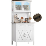 IRONCK 71" Pantry Cabinet with LED Lights and Charging Station, Tall Kitchen Storage Cabinet with Microwave Stand, Farmhouse Kitchen Hutch for Dining Room, White IRONCK