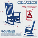 POLYDUN Outdoor Rocking Chair, Looks Like Wood, High Back Poly Lumber Patio Rocker Chair, 365Lbs Support, All-Weather Porch Rocking Chair for Lawn, Backyard, Indoor, Garden, Navy POLYDUN