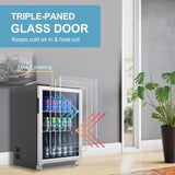 Weili 20 Inch Built in Beverage Fridge with Glass Door, 120 Can Under Counter Soda Beer Drink Refrigerator with Blue LED Light for Home Office or Bar, 36-50°F Auto Defrost Weili
