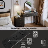 YYJ Vanity Desk with Mirror and Lights,Makeup Vanity with Power Outlet and Adjustable Cabinet,Modern Makeup Table with 3 Drawers for Bedroom Makeup Room,Writing Desk Dark YYJ