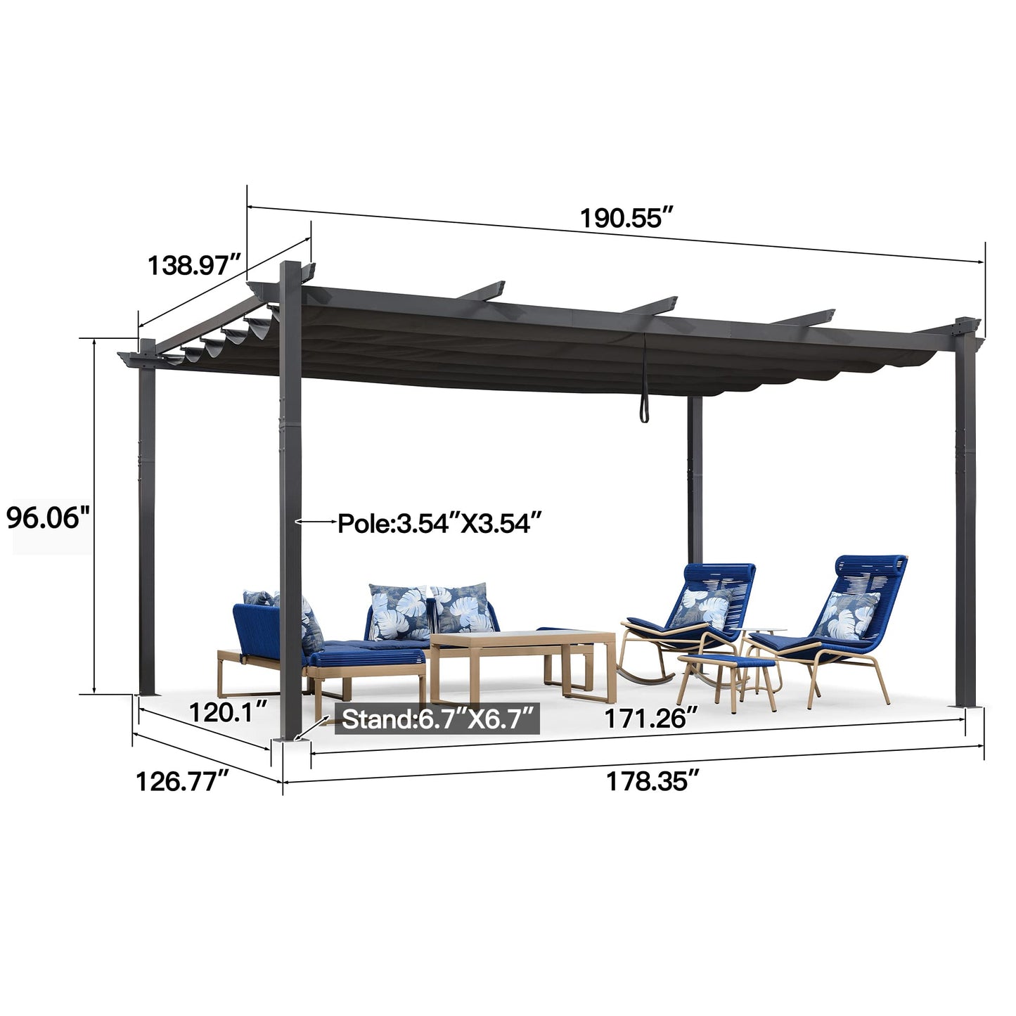 PURPLE LEAF 12' X 16' Outdoor Pergola with Retractable Canopy Aluminum Shelter for Porch Garden Beach Sun Shade Pavilion Grape Trellis Grill Gazebo Modern Backyard Deck Metal Patio Pergola Gr - WoodArtSupply