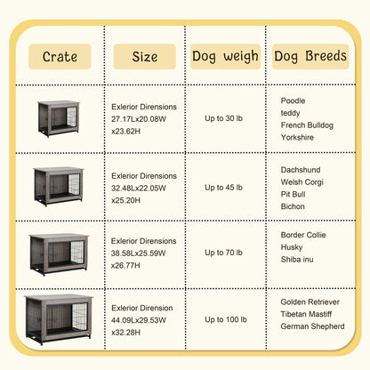 JY QAQA Dog Crate Furniture, Wooden Dog Crate Table, Double-Doors Dog Furniture, Indoor Dog Kennel, Dog House, Dog Cage/Grey/XL - WoodArtSupply