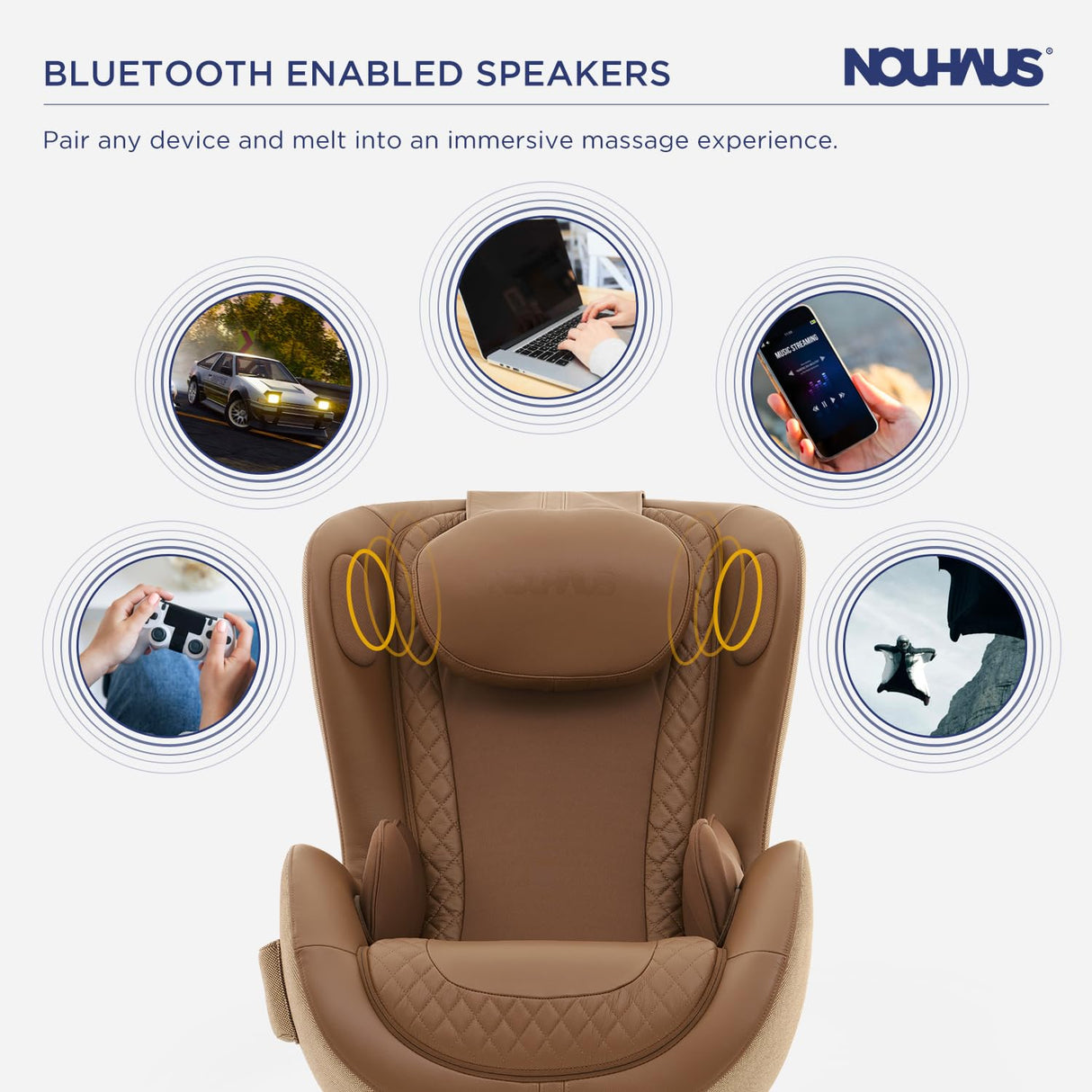 Nouhaus NOU Campo Heated Massage Chair,Full Body Massaging Zero-Gravity Leisure Recliner with Low-Noise 3D Massage and Dual Sound Systems Modern Massage Chairs (Dark Caramel) Nouhaus