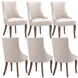 mikibama Linen Dining Chairs Set of 6 Channel Tufted Kitchen Dinner Chair Comfy Fabric Upholstered Accent Chair for Dining Room with Solid Wood Legs (beige 6pc) mikibama