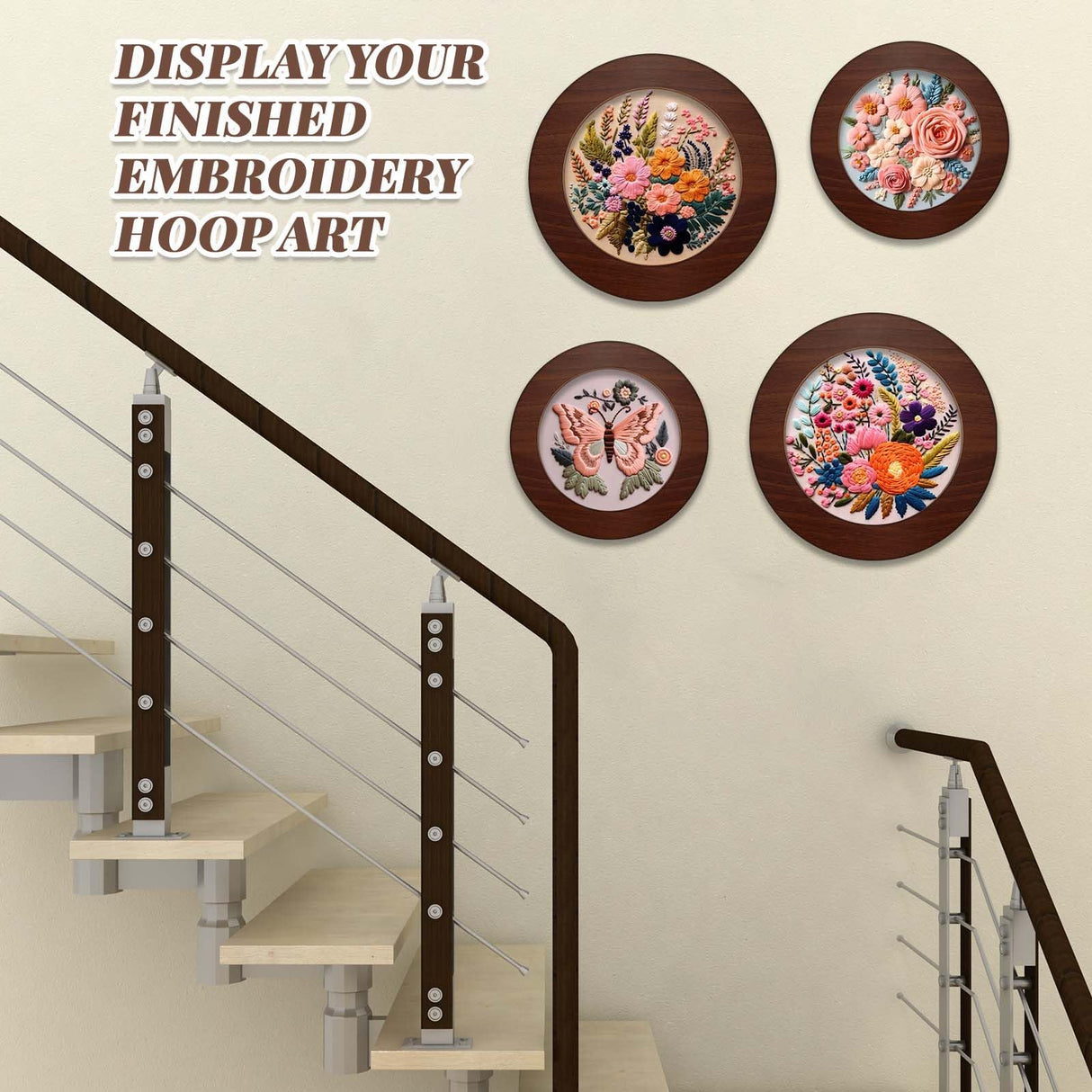 Wenqik 6 Pcs Wood Embroidery Frames for Display Embroidery Hoops Wood Display Frame for Finished Cross Stitch or DIY Art Craft Sewing Ornaments (8 Inch, 6 Inch, Round) Wenqik