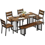DWVO 63 Inch Dining Table Set for 6-8 People 6-Piece Large Kitchen Table Set with 2 Benches and 4 Chairs Farmhouse Rectangular Dining Room Table for Kitchen Dining Room Apartment Rustic Brown DWVO