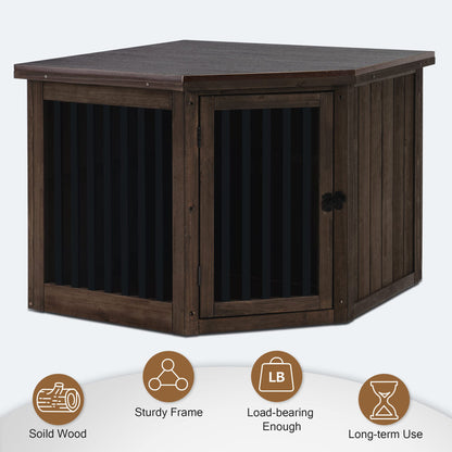 MCombo Furniture Corner Dog Crate, End Table Dog Kennel with Door, Wooden Dog House, Pet Crate Indoor Use 1578 (Medium, Brown)