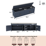 HOMEFORT 54.4" Shoe Bench with Lift Top Storage, Entryway Bench with Cushioned Seat, Wooden End of Bed Bench, Shoe Cabinet Bench with Hidden Storage Space, for Bedroom, Hallway,Blue HOMEFORT