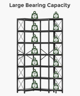 Condemo 7-Shelf Reversible Corner Bookshelf, Modern Industrial Tall Bookcase, 7-Tier Large L-Shaped Storage Shelf Display Rack with Metal Frame for Living Room, Home Office, Bedroom, Black Condemo