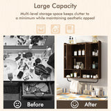 RUSTOWN Rustic Wood Wall Bathroom Cabinet, Farmhouse Medicine Cabinet Wall Mounted, Space Saving Wall Storage Cabinet with 2 Barn Door, 3-Tier Adjustable Shelves and Towel Bar(Dark Walnut) RUSTOWN