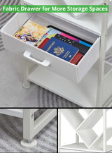 ZEXVIDA Bookshelf with Drawer,10 Tier Tree Bookcase Retro Floor Standing Bookshelves,Tall Wood Bookcases with Cabinet Storage Organizer for Living Room, Bedroom & Home Office, White ZEXVIDA