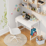 Lufeiya Small White Desk with Drawers - for Bedroom, 32 Inch Home Office Computer Desk with Fabric Storage Drawer and Bag, Study Writing Table for Small Spaces, White Lufeiya