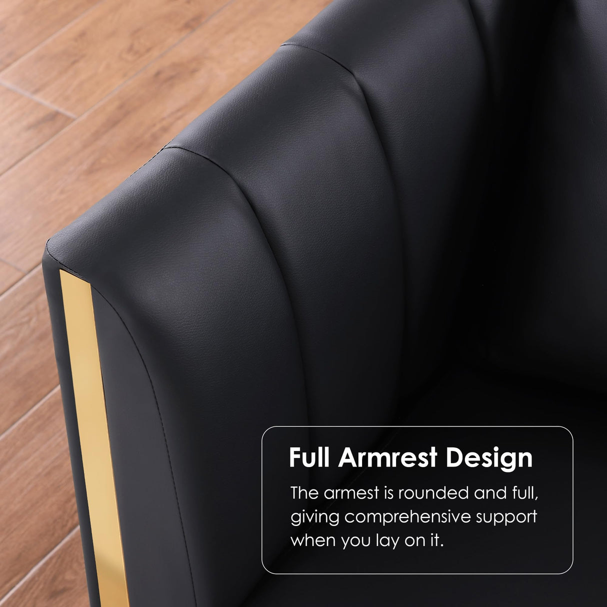 FOTOSOK 78'' Sofa, Black Sofas Couches for Living Room, Comfy Sofa Faux Leather Sofa 3 Seater Sofa with 2 Throw Pillows and Gold Metal Legs, Deep Seat Sofas for Living Room (Black) FOTOSOK