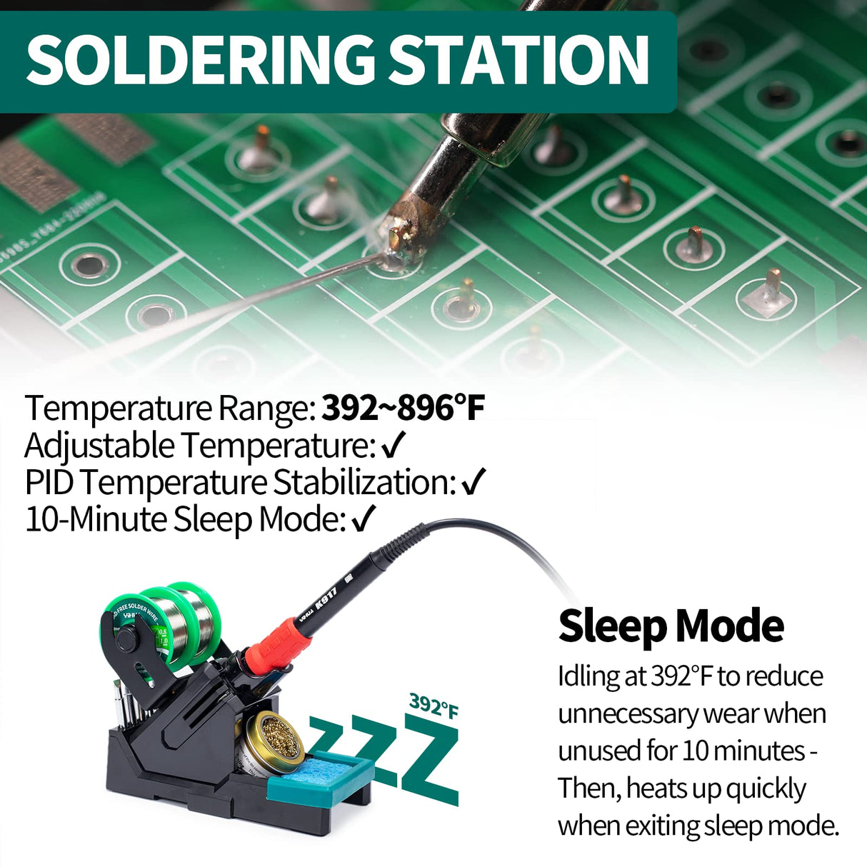 YIHUA 995D+ EVO Soldering Hot Air Station Kit 2-IN-1 110W Soldering Iron with LCD Display, Power Meter, Preset Channels, Sleep Mode, °C-°F Conversion, Automatic Shutdown Functions YIHUA
