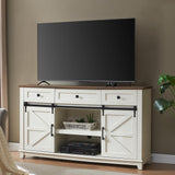 AMERLIFE Farmhouse TV Stand for Televisions up to 65 Inchs, Entertainment Center with Sliding Barn Doors and Storage Drawers, 59" TV Stand with Cabinets, Antique White AMERLIFE