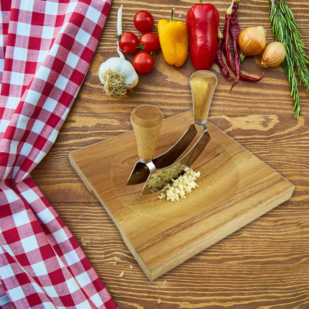Farmhouse Kitchen Decor Acacia Wood Cutting Block with Hollow Center, Cheese Board Onion Board Vegetable Board Chopping Board Salad Bowl Mincing Tools, Birthday Housewarming Gifts, 8x8 Inch FTONENI