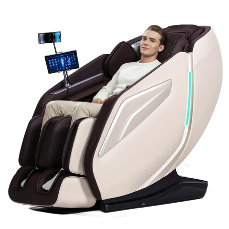 HealthRelife 4D Massage Chair Full Body Zero Gravity Recliner - 55“ SL-Track,15 Auto Modes,11 Massage Technique,40 Airbags Massage,with Yoga Stretch,APP Control,Shiatsu Foot Massage(Coffee) HealthRelife