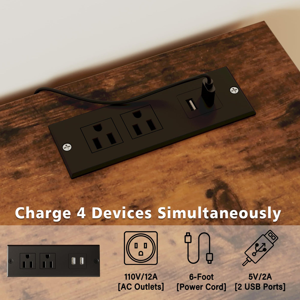 LIKIMIO 6 Drawer 59" Dresser with LED and Power Strip, Dressers & Chests of Drawers with Storage Cabinet for Bedroom, Rustic Brown LIKIMIO