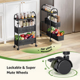 KINGRACK 3-Tier Slim Storage Cart with Pull Out Basket, Rolling Bathroom Organizer Utility, Metal Shelving Unit Slide Out, Lockable Wheels, Easy Assembly for Narrow Place, Kitchen, Laundry Room, Black KINGRACK