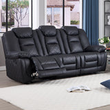 EBELLO Faux Leather Manual Reclining Sofa, 3 Seat Recliner Sofa Chair with Overstuffed Armrest and Backrest, Couch Furniture for Home Theater Living Room, Meeting Room, Black (3 Seat Sofa) EBELLO