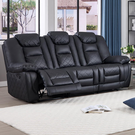 EBELLO Faux Leather Manual Reclining Sofa, 3 Seat Recliner Sofa Chair with Overstuffed Armrest and Backrest, Couch Furniture for Home Theater Living Room, Meeting Room, Black (3 Seat Sofa) EBELLO