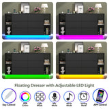 Gyfimioe 6 Drawer Dresser with Power Outlet, Floating White Dresser Chest of Drawer with LED Light,Modern Double Wide Drawer Organizer Cabinet for Bedroom,Living Room (6 Drawer-Black) Gyfimoie