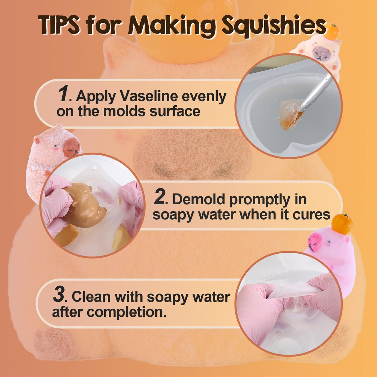 LET'S RESIN 4 Pcs Capybara Silicone Molds for Taba Squishy, Resin Casting, Effortless Demolding Molds for Stress Relief DIY Decompression Gift Home Decor LET'S RESIN