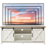 GAZHOME Modern Farmhouse TV Stand with Sliding Barn Doors, Media Entertainment Center Table for TVs up to 65”,2-Tier Large Storage Cabinets,Rustic TV Stand for Living Room Bedroom,Antique White GAZHOME