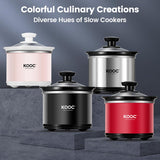KOOC Small Slow Cooker, 0.65-Quart, Free Liners Included for Easy Clean-up, Upgraded Ceramic Pot, Nutrient Loss Reduction, Stainless Steel, Silver, Round KOOC