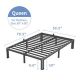 VIPSHOW 10 Inch Queen Bed Frame, 3500Lbs Heavy Duty Metal Platform with Round Corner Legs Mattress Slide Stopper, Steel Slat Support No Box Spring Needed, Noise Free, Non-Slip, Easy Assembly VIPSHOW