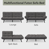 AMICLIBER Convertible Futon Sofa Bed,71" Memory Foam Futon Couch,Detachable Cushion,Adjustable Backrest & Armrest,Linen Modern Loveseat Sleeper Recliner for Living Room,Office,Apartment,Medium Grey AMICLIBER