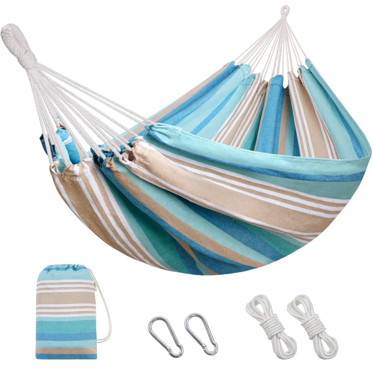 Brazilian Hammock with Tree Straps - Canvas Hammocks Portable Hammock with Carry Bag for Backyard, Porch, Outdoor and Indoor Use Blue & Green INNO STAGE