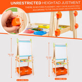 Kids Easel Including 100+ Accessories, Rundad Double Sided Wooden Easel for Kids Age 3-8 with Magnetic Chalkboard & Painting Board, Free Height Adjustable Art Easel Supplies for Toddlers Rundad