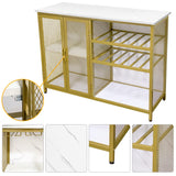 AT-VALY Bar Cabinets with Wine Rack and Glass Rack,Small Sideboard and Buffet Cabinet with Mesh Doors (Gold) AT-VALY